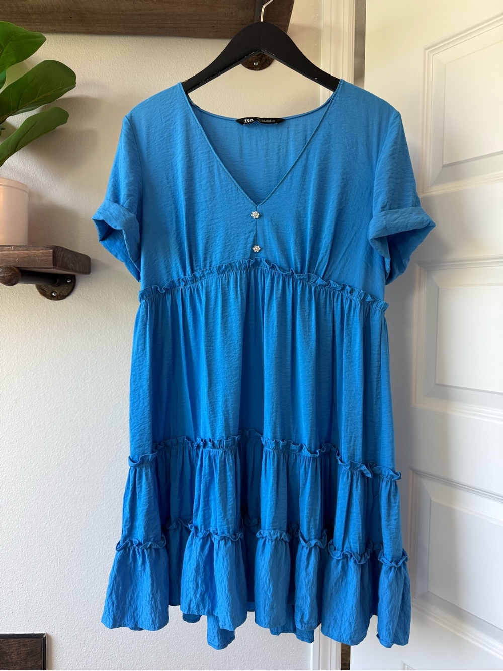 Zara Blue Tiered empire waist babydoll Dress